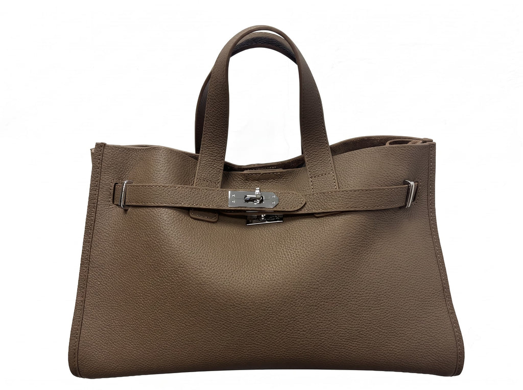 HOSSEN Pebbled Leather Turn-Lock Tote