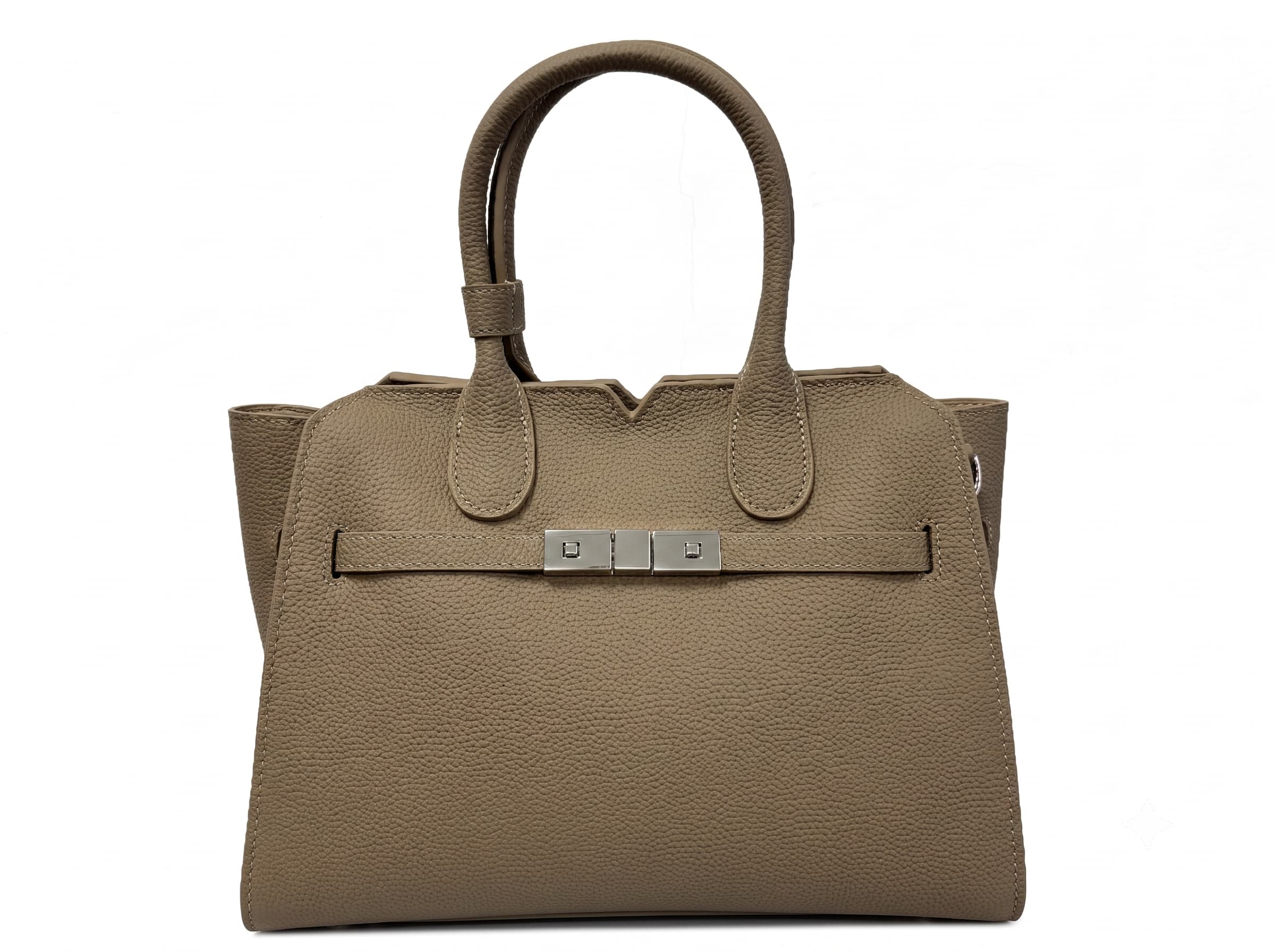 HOSSEN Pebbled Leather Triple-Clasp Satchel