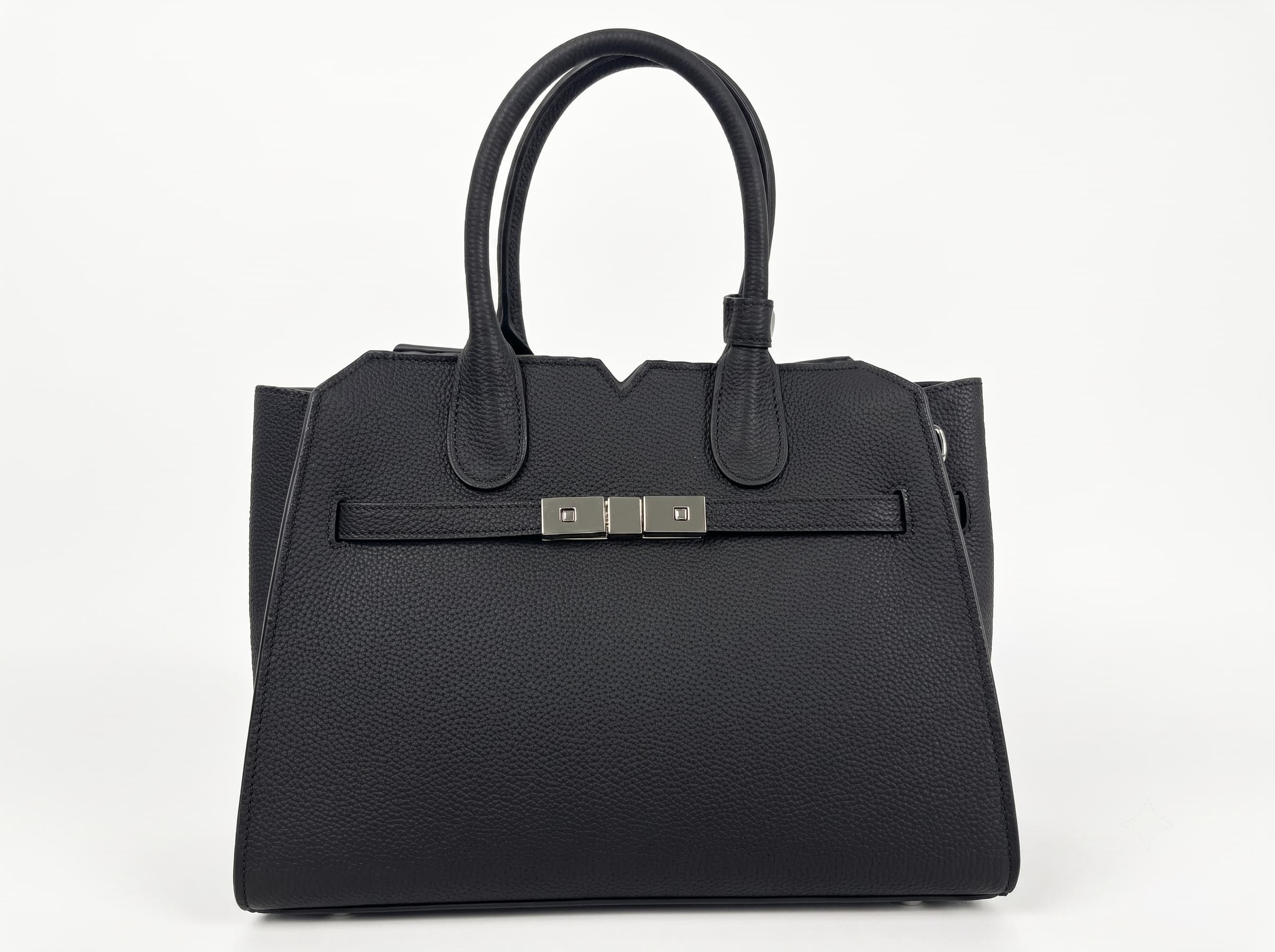 HOSSEN Pebbled Leather Triple-Clasp Satchel