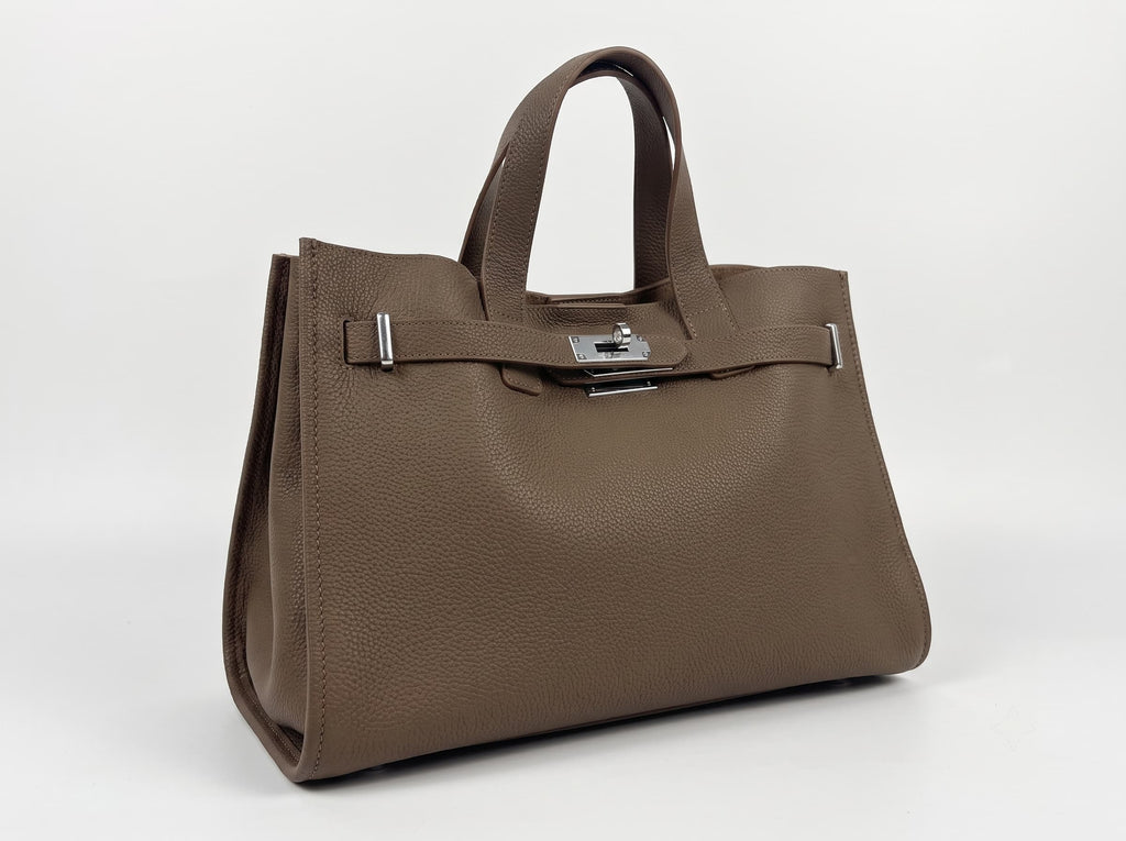 HOSSEN Pebbled Leather Turn-Lock Tote