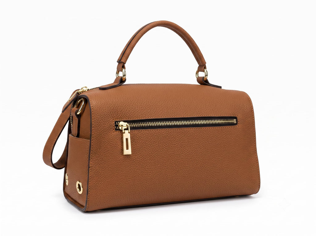 HOSSEN Pebbled Leather Zip Satchel
