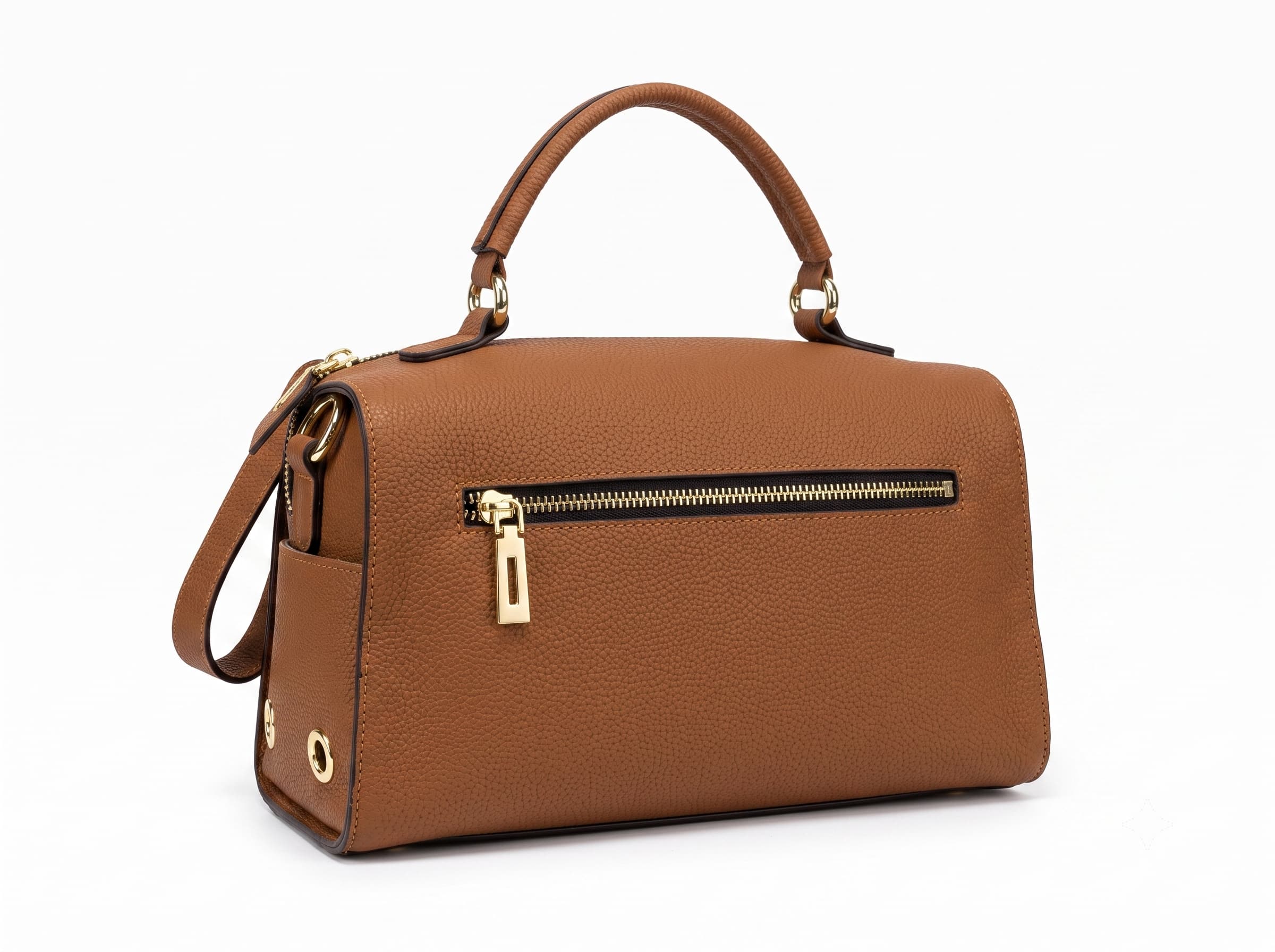 HOSSEN Pebbled Leather Zip Satchel