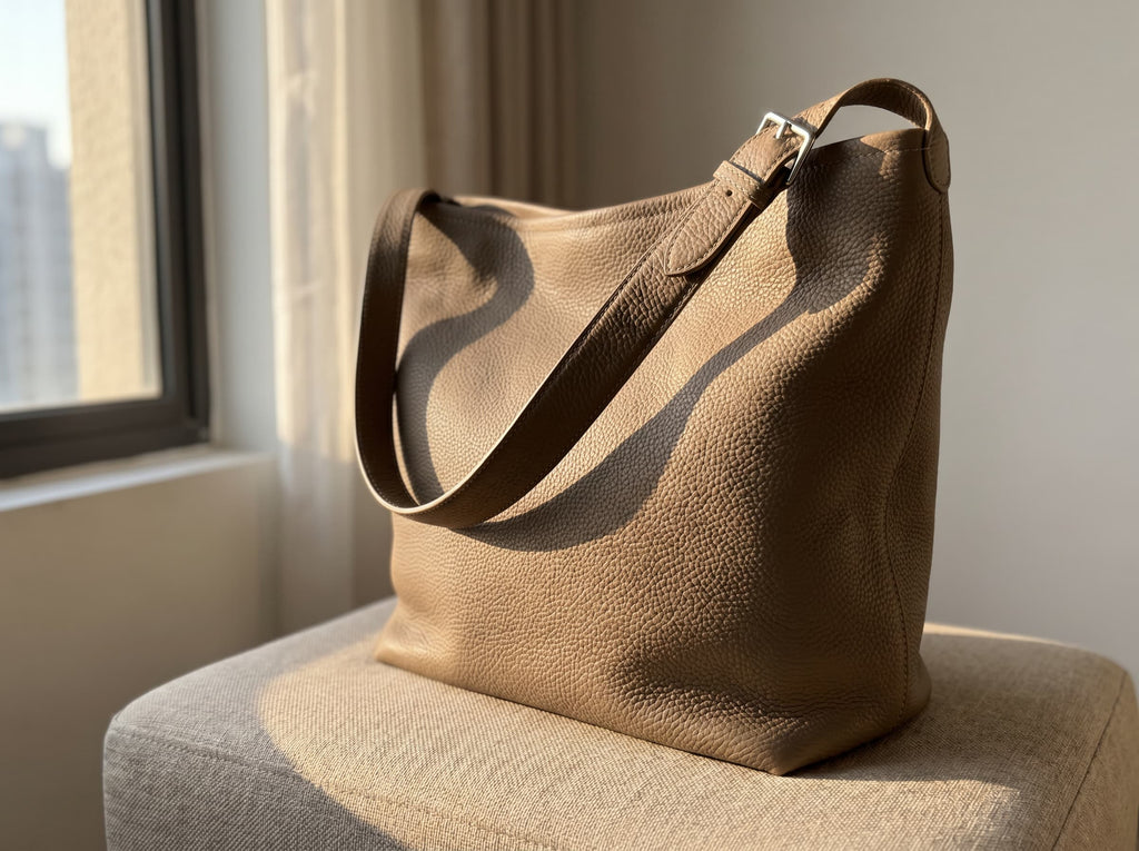 HOSSEN Pebbled Leather Slouchy Shopper Tote