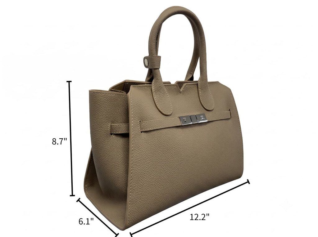 HOSSEN Pebbled Leather Triple-Clasp Satchel