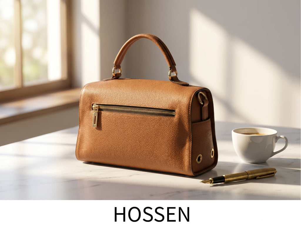 HOSSEN Pebbled Leather Zip Satchel