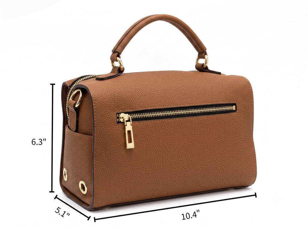 HOSSEN Pebbled Leather Zip Satchel