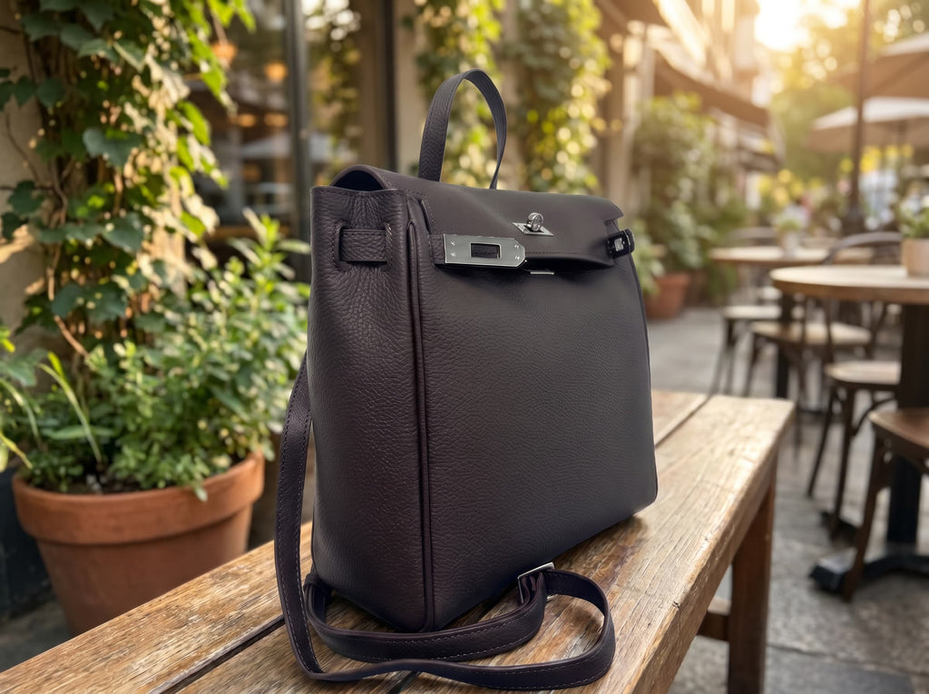 HOSSEN Pebbled Leather Flap Backpack