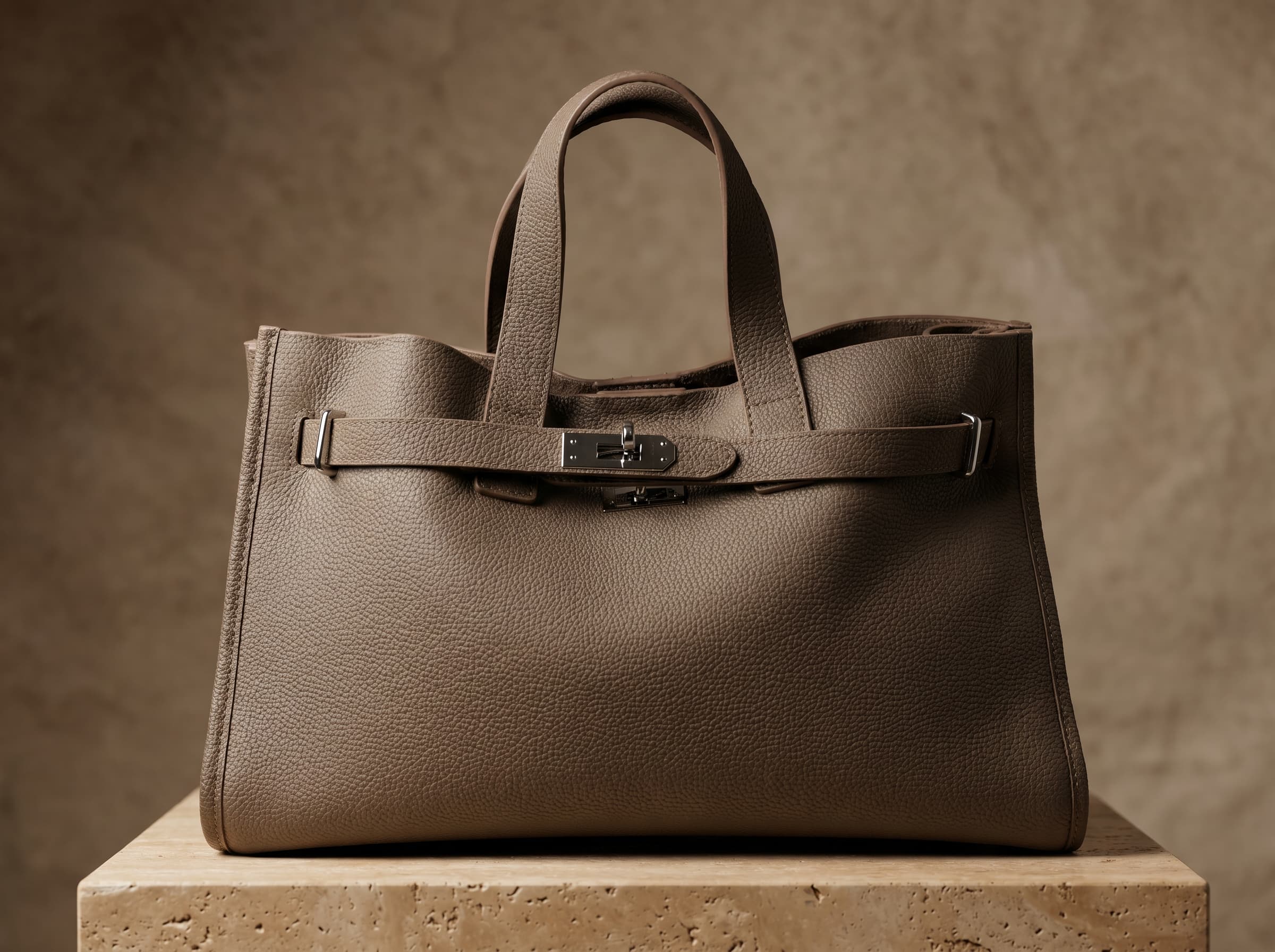HOSSEN Pebbled Leather Turn-Lock Tote