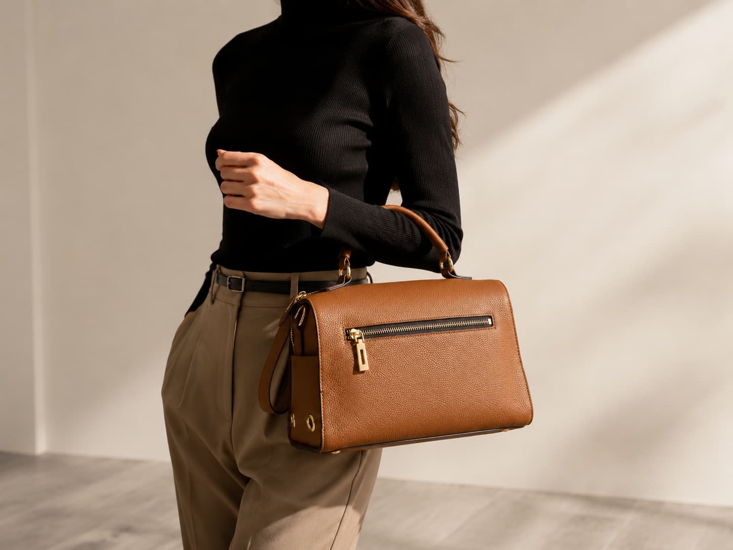 HOSSEN Pebbled Leather Zip Satchel