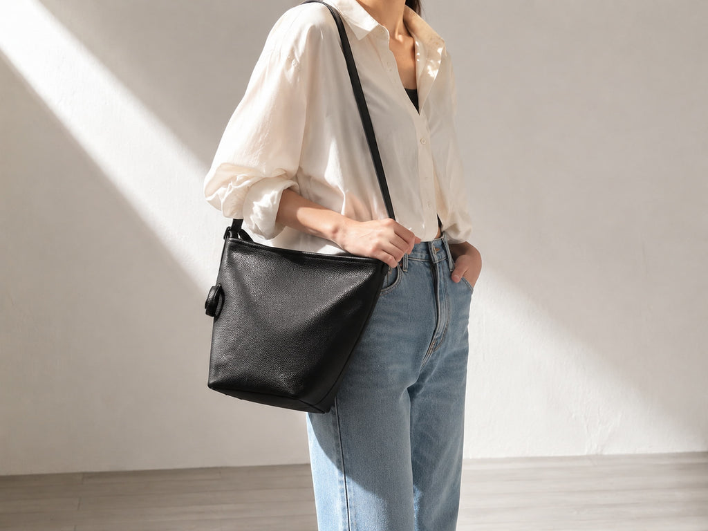 HOSSEN Pebbled Leather Slouchy Shopper Tote