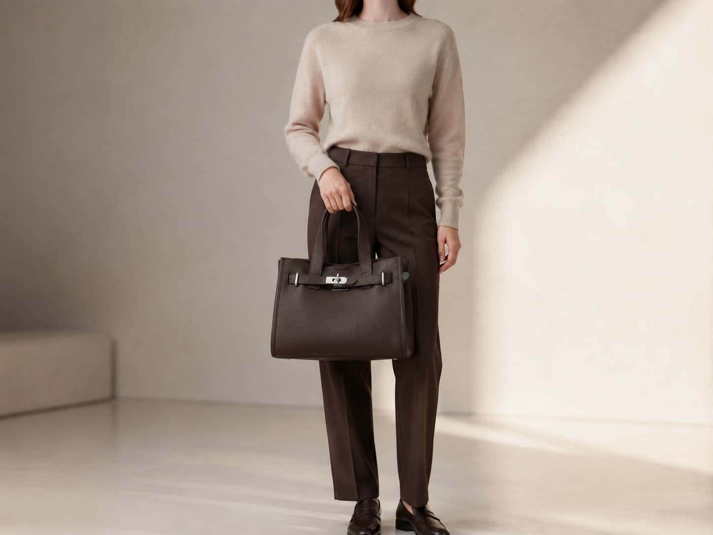 HOSSEN Pebbled Leather Turn-Lock Tote