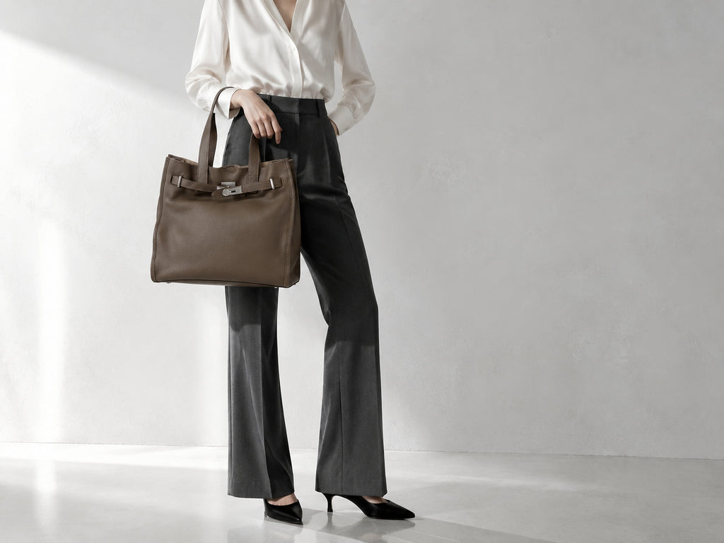 HOSSEN Pebbled Leather Belted Oversized Tote