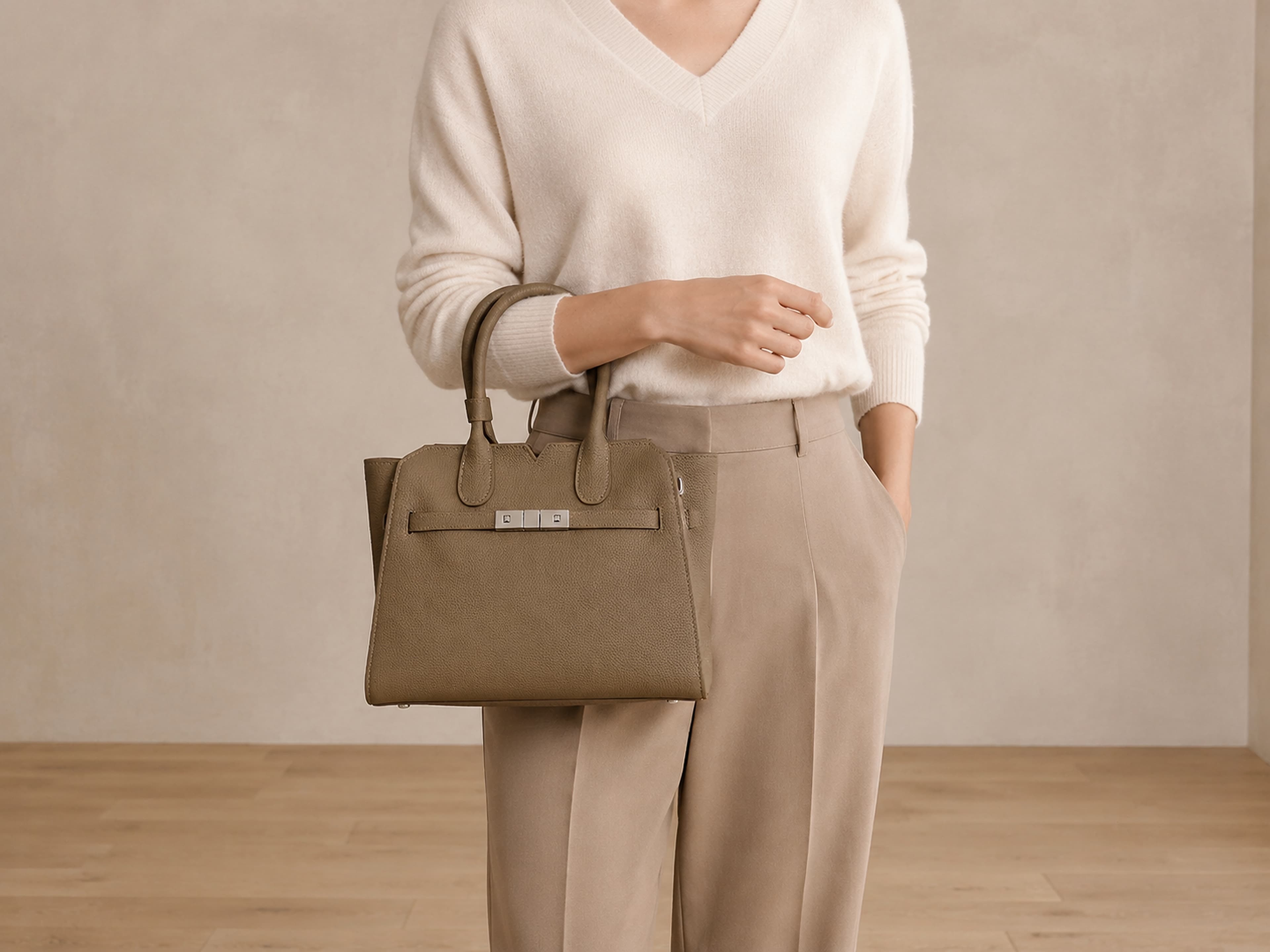 HOSSEN Pebbled Leather Triple-Clasp Satchel