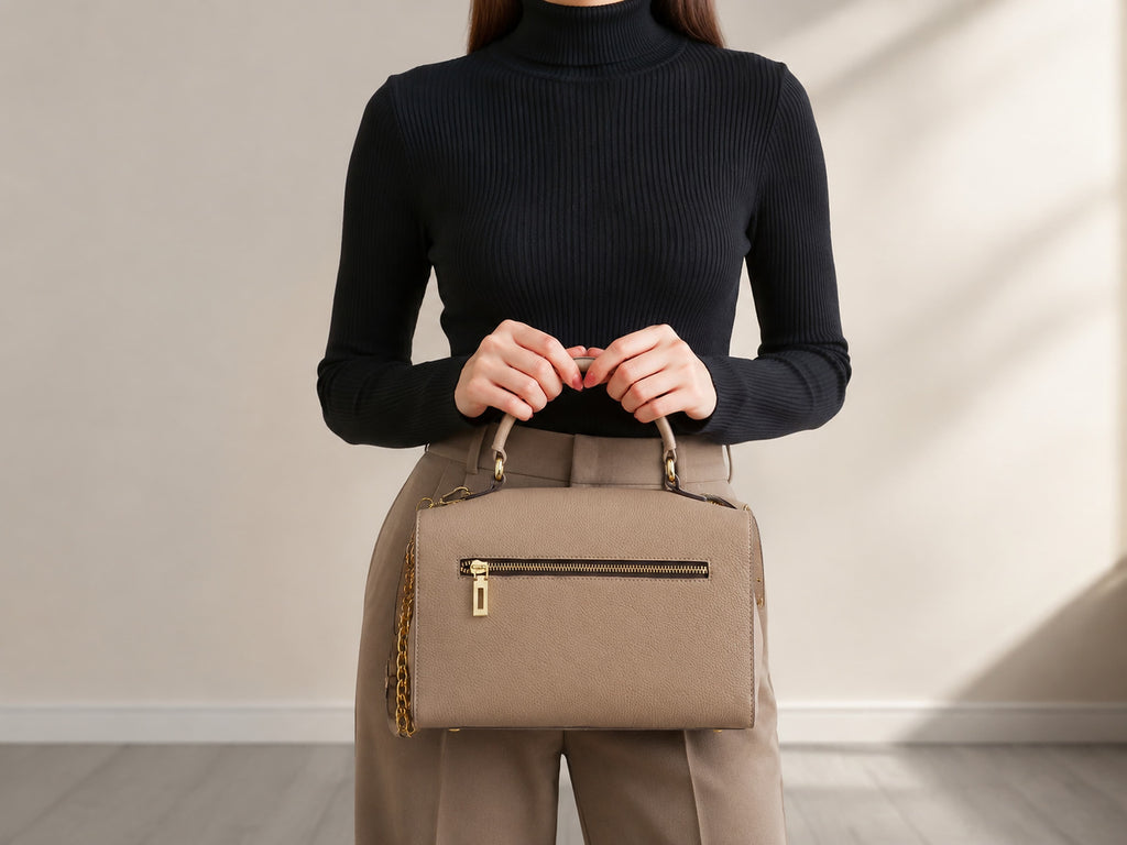 HOSSEN Pebbled Leather Zip Satchel