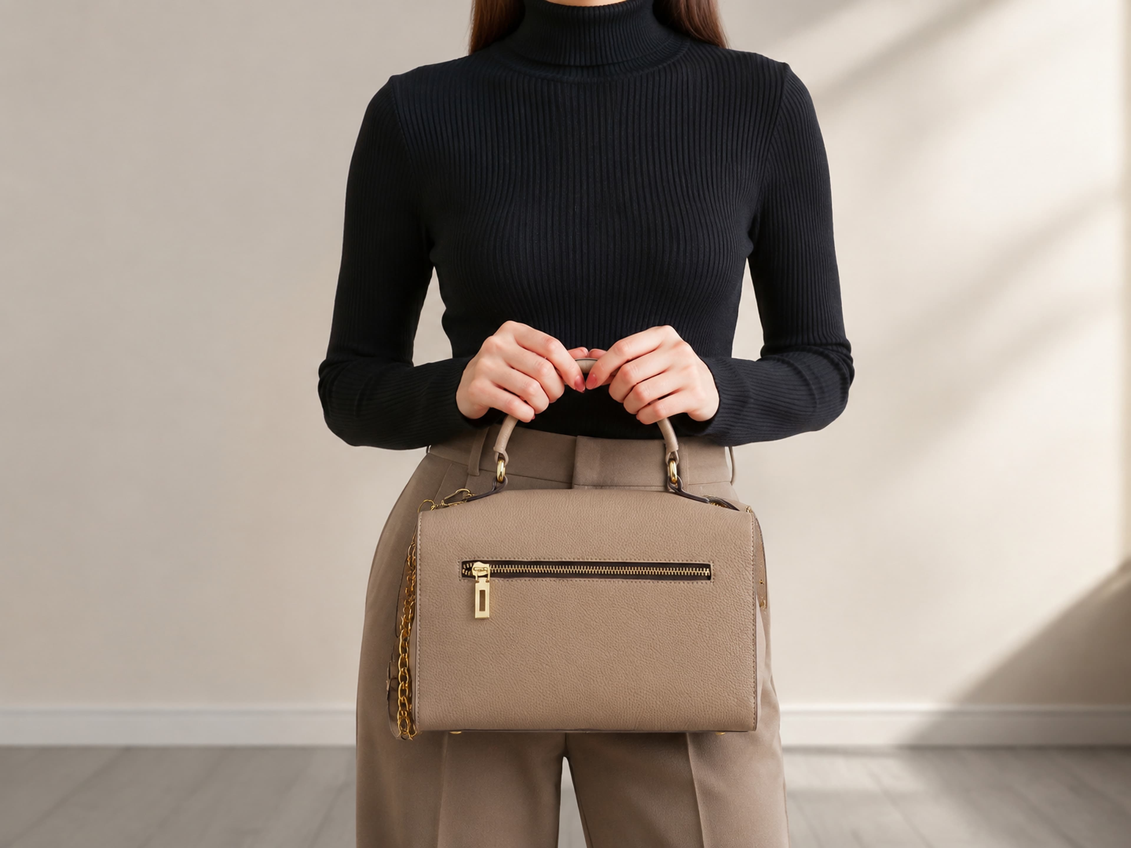 HOSSEN Pebbled Leather Zip Satchel