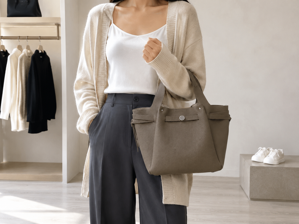HOSSEN Genuine Leather Structured Tote Bag