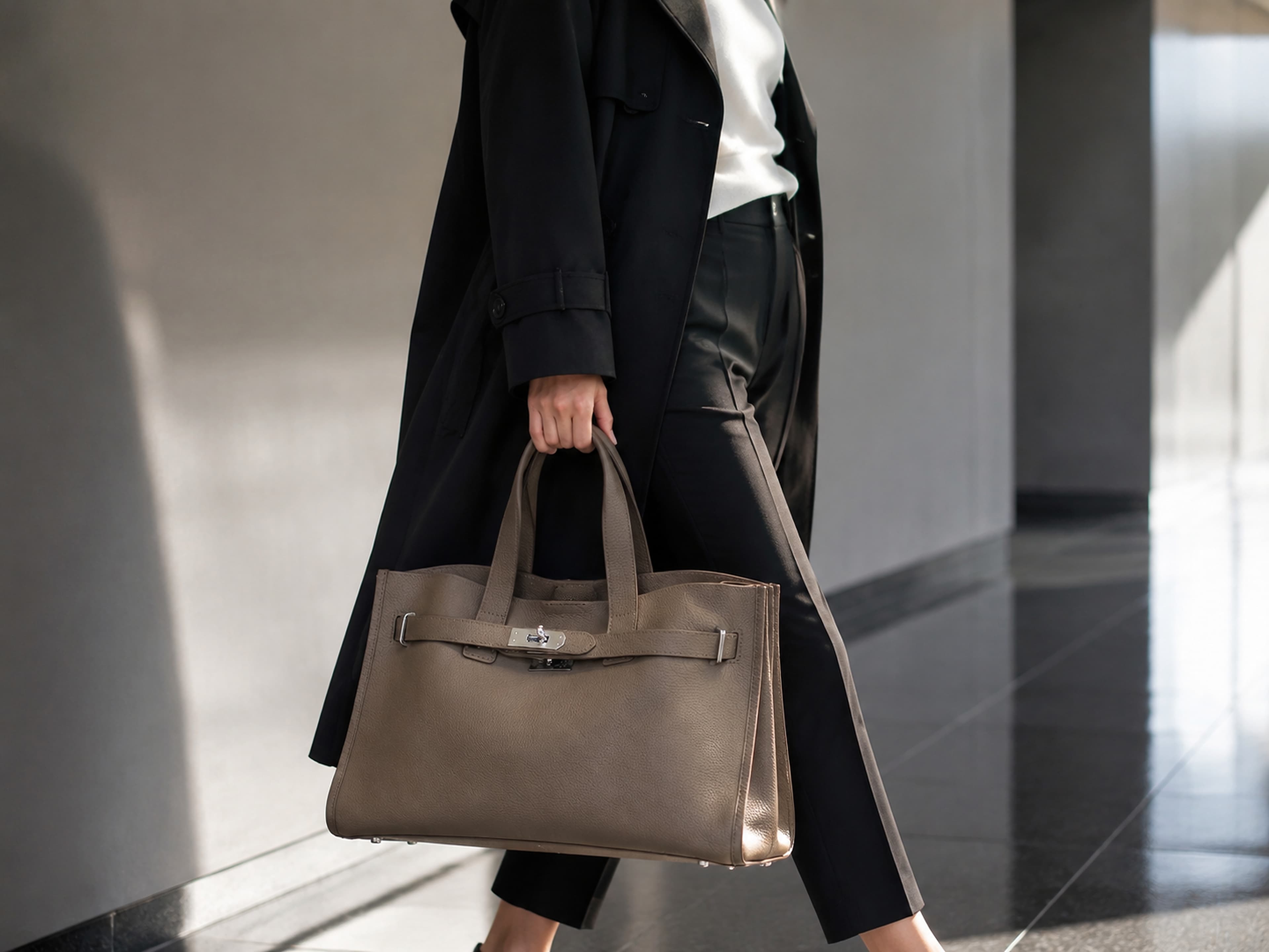 HOSSEN Pebbled Leather Turn-Lock Tote