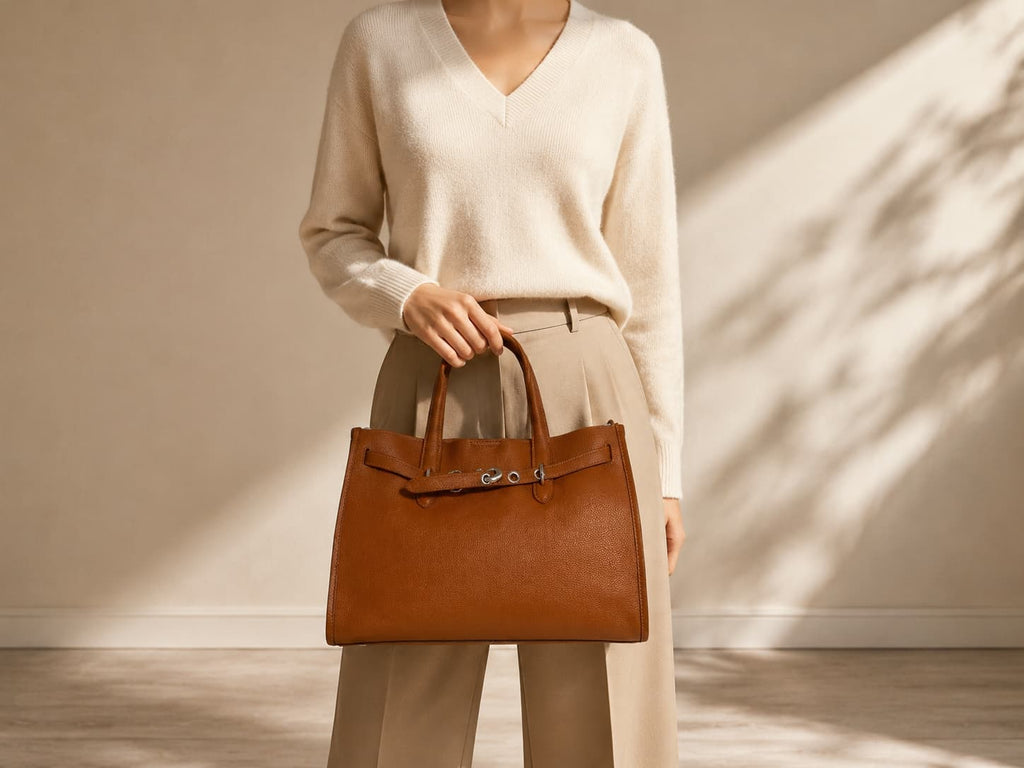HOSSEN Pebbled Leather Horsebit Tote